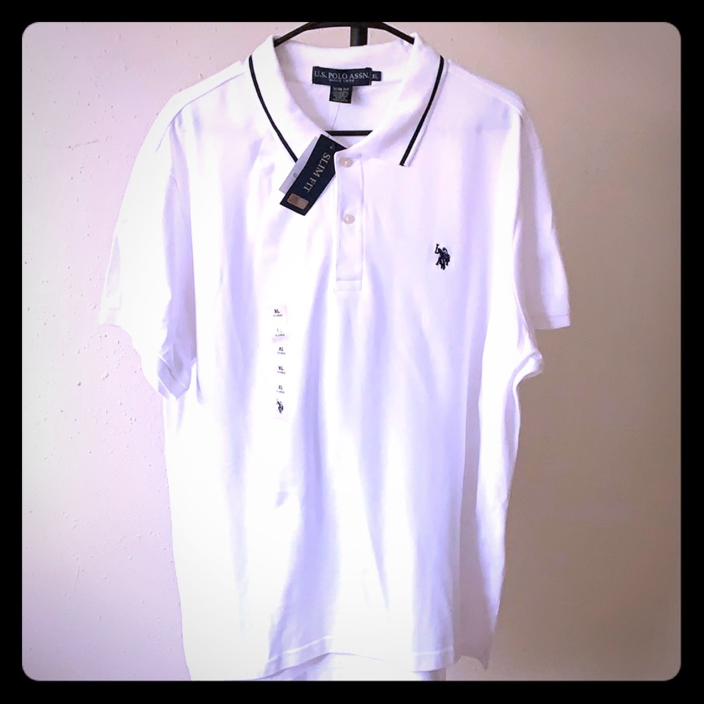 New U.S. Polo Assn. White Slim Fit Polo - XL